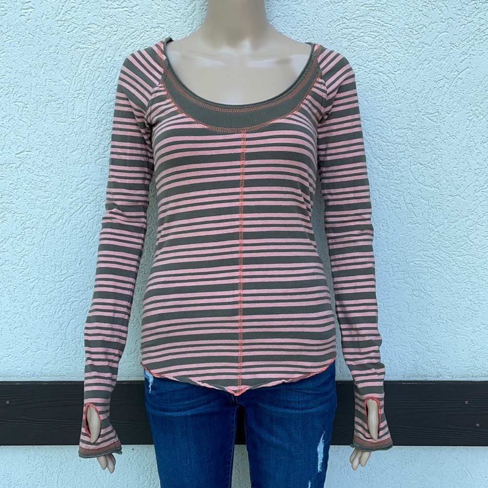 Free People top Green Stripe Large